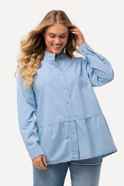 Veliki brojevi Bluza traper kraći model s volanom moda za punije