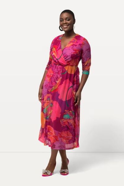 Veliki brojevi Haljina elegantna V ovratnika cvjetnog printa moda za punije