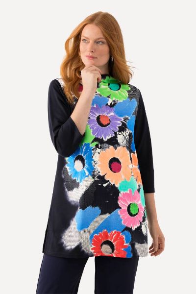 Veliki brojevi Tunika cvjetnog printa 3/4 rukavi moda za punije