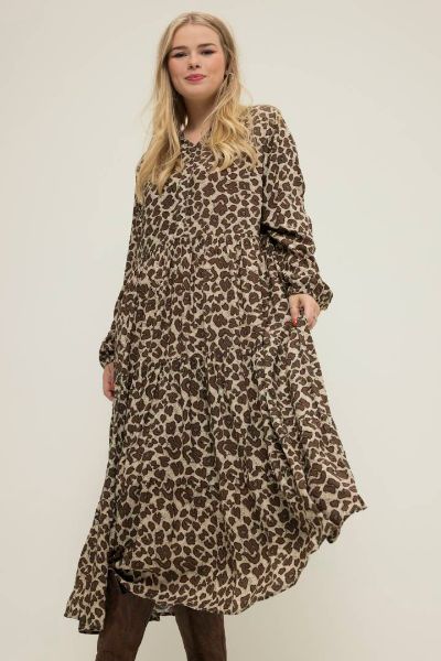 Veliki brojevi Haljina dugih rukava printom leoparda moda za punije