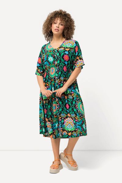Veliki brojevi Haljina midi kratkih rukava cvjetnog printa moda za punije
