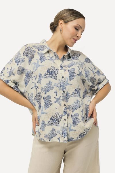Veliki brojevi Bluza kratkih rukava s morskim printom moda za punije