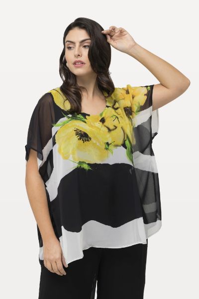 Veliki brojevi Bluza elegantna s printom cvijeća i pruga moda za punije
