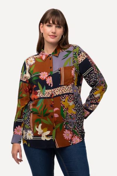 Veliki brojevi Bluza cvjetni motiv dugih rukava moda za punije