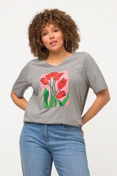 Veliki brojevi Majica sa šarenim cvjetnim motivima moda za punije