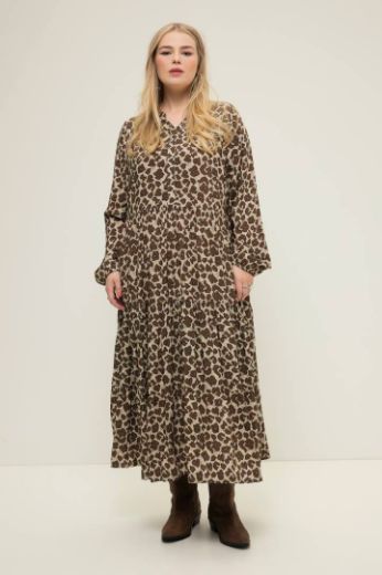 Plus size veliki brojevi Haljina dugih rukava printom leoparda za punije