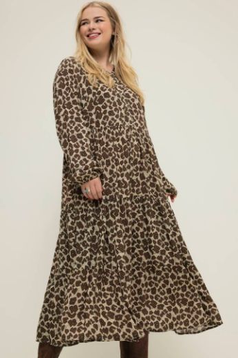 Plus size veliki brojevi Haljina dugih rukava printom leoparda za punije
