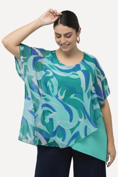 Veliki brojevi Bluza dvoslojna s motivom valova moda za punije
