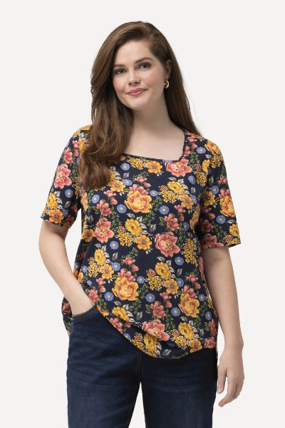 Veliki brojevi Majica kratkih rukava cvjetnog printa moda za punije
