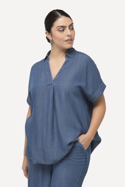 Veliki brojevi Bluza kratkih rukava od laganog trapera moda za punije