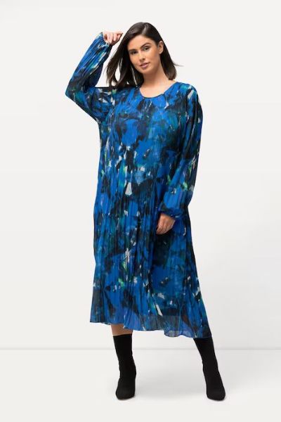 Veliki brojevi Haljina plise s printom moda za punije
