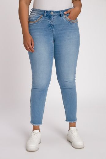 Plus size veliki brojevi Traperice s resama na nogavicama za punije