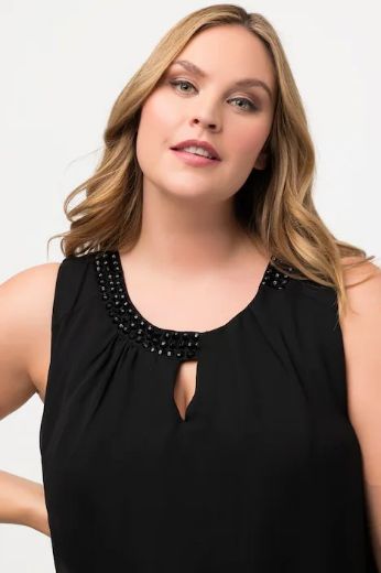 Plus size veliki brojevi Tunika svečana bez rukava s perlama na ovratniku za punije