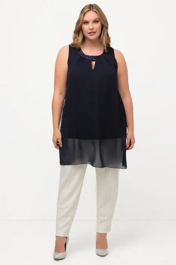 Plus size veliki brojevi Tunika svečana bez rukava s perlama na ovratniku za punije
