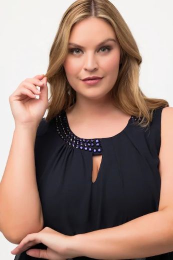 Plus size veliki brojevi Tunika svečana bez rukava s perlama na ovratniku za punije