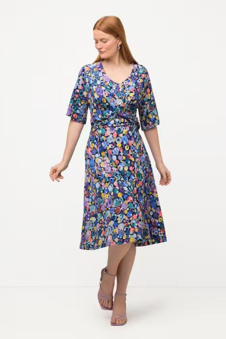 Plus size veliki brojevi Haljina midi s printom kratkih rukava za punije