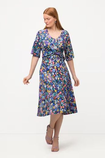 Plus size veliki brojevi Haljina midi s printom kratkih rukava za punije