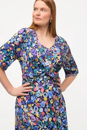 Plus size veliki brojevi Haljina midi s printom kratkih rukava za punije