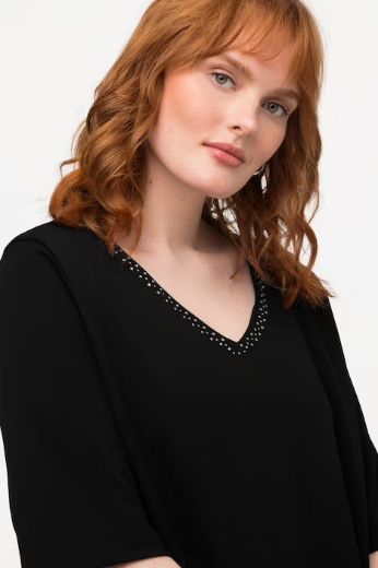 Plus size veliki brojevi Majica s ukrasima na ovratniku kratki rukavi za punije