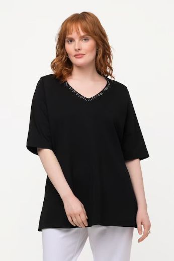 Plus size veliki brojevi Majica s ukrasima na ovratniku kratki rukavi za punije