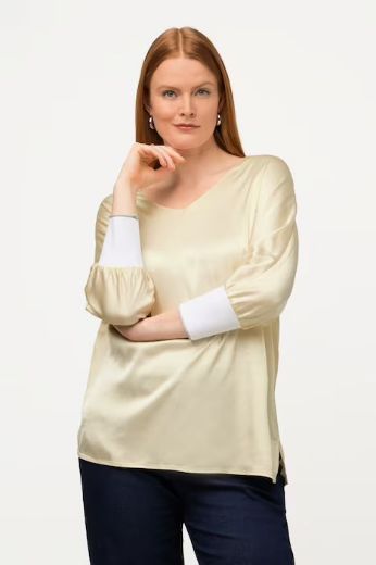 Plus size veliki brojevi Bluza V ovratnik sa stisnutim rukavima za punije