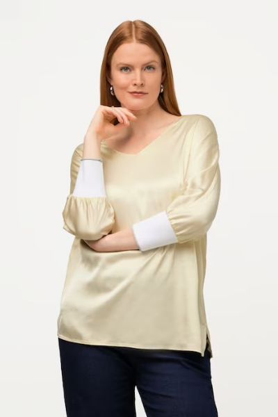 Veliki brojevi Bluza V ovratnik sa stisnutim rukavima moda za punije
