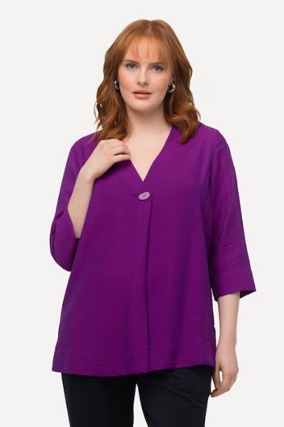 Veliki brojevi Bluza 3/4 rukavi s ukrasnim gumbom moda za punije