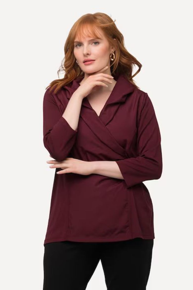 Plus size veliki brojevi Majica s povišenim ovratnikom 3/4 rukavi za punije