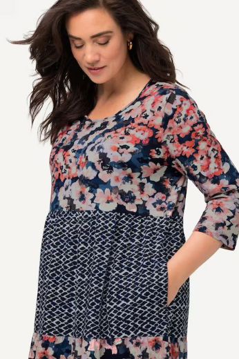 Plus size veliki brojevi Haljina sa cvjetnim umetkom 3/4 rukavi za punije