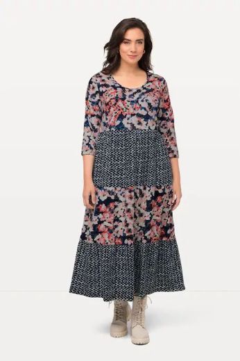 Plus size veliki brojevi Haljina sa cvjetnim umetkom 3/4 rukavi za punije
