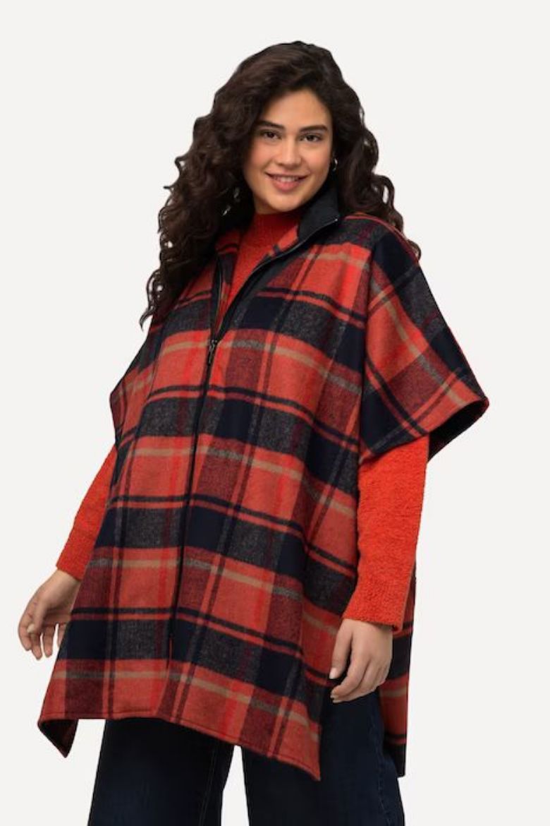Plus size veliki brojevi Pončo karirani za punije