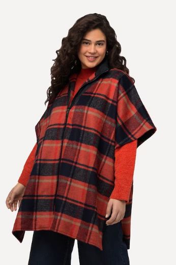 Plus size veliki brojevi Pončo karirani za punije