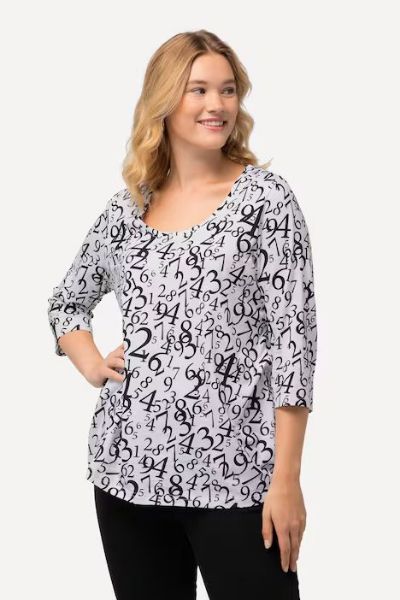 Veliki brojevi Majica 3/4 rukavi s printom brojeva moda za punije