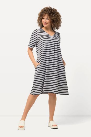 Plus size veliki brojevi Haljina na pruge kratki rukavi za punije
