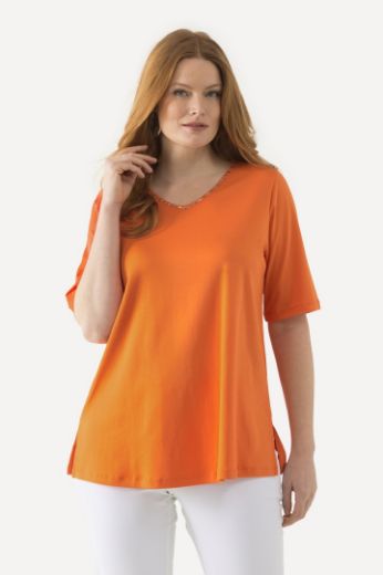 Plus size veliki brojevi Majica V ovratnik s ukrasima na ovratniku za punije