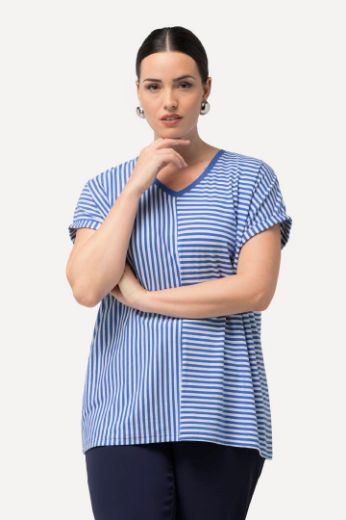 Plus size veliki brojevi Majica V ovratnika kratkih rukava na pruge za punije
