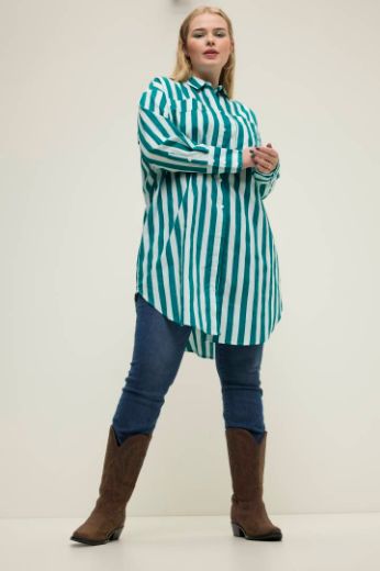 Plus size veliki brojevi Košulja šireg kroja na pruge dugih rukava za punije
