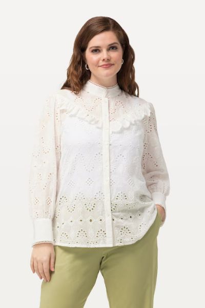Veliki brojevi Bluza s čipkom i volanima dugih rukava moda za punije