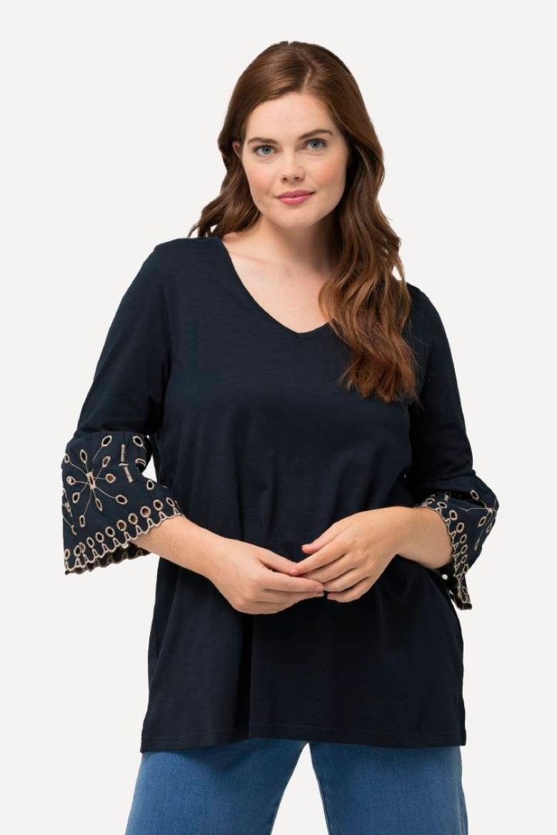 Plus size veliki brojevi Majica s ukrasnim vezom na rukavima za punije