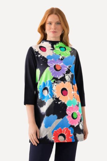 Plus size veliki brojevi Tunika cvjetnog printa 3/4 rukavi za punije