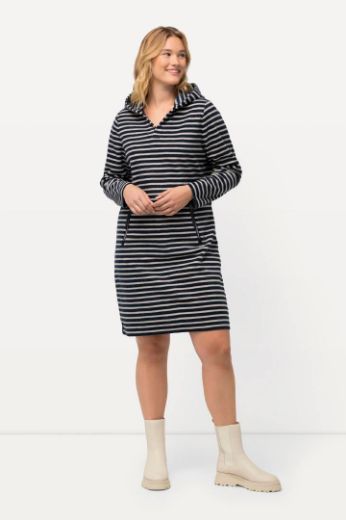 Plus size veliki brojevi Haljina s kapuljačom na pruge za punije