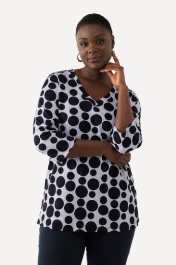 Plus size veliki brojevi Majica 3/4 rukava s printom krugova V ovratnika za punije