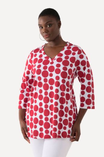 Plus size veliki brojevi Majica 3/4 rukava s printom krugova V ovratnika za punije