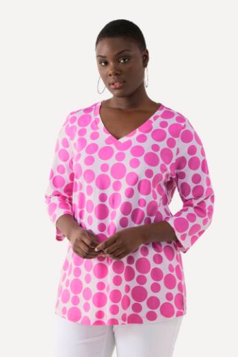 Plus size veliki brojevi Majica 3/4 rukava s printom krugova V ovratnika za punije