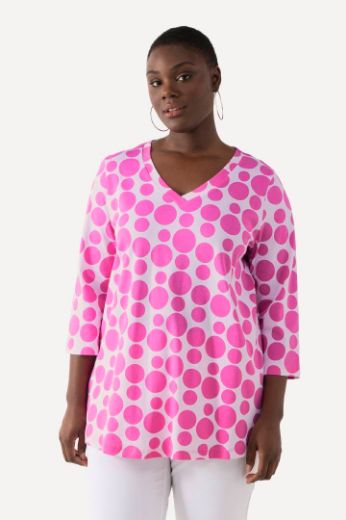Plus size veliki brojevi Majica 3/4 rukava s printom krugova V ovratnika za punije