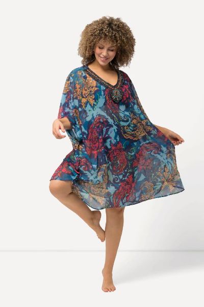 Veliki brojevi Tunika s printom i dekorativnim umetkom na ovratniku moda za punije