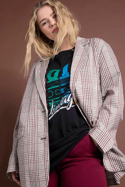 Veliki brojevi Sako lagani karirani moda za punije