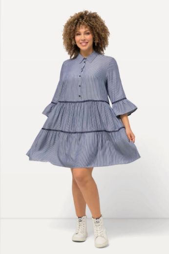 Plus size veliki brojevi Haljina s 3/4 rukavima i volanima za punije