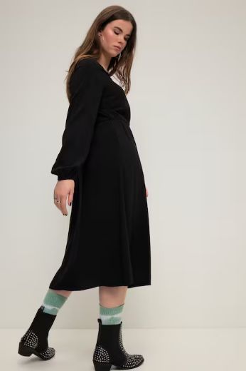 Plus size veliki brojevi Haljina V ovratnika dugih rukava za punije