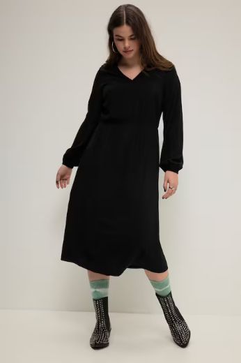 Plus size veliki brojevi Haljina V ovratnika dugih rukava za punije